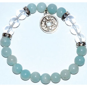 8mm Amazonite/ Quartz with Chinese Coin